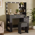 Miroir 10 ampoules | Prises intégrées Grande coiffeuse de 104 cm avec miroir et 3 modes d'éclairage - Table de maquillage avec tabouret et 5 tiroirs pour chambre à coucher