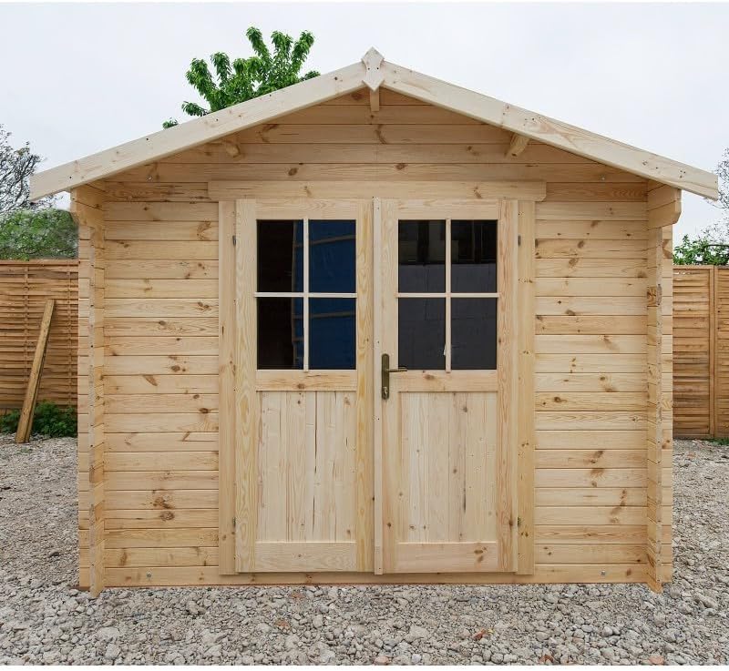 Gardy Shelter Abri de Jardin Bois Massif 9m² | Épaisseur 40mm, Marron, Toit Voliges 20mm | Rangement Extérieur avec Vitrage Verre 4mm et Portes Menuisières | Système Anti-Tempête Inclus