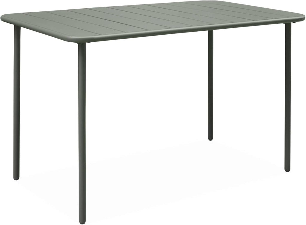 sweeek - Table de Jardin métal + 4 assises Anthracite en Kaki. Amelia. 120x70xH72.5cm
