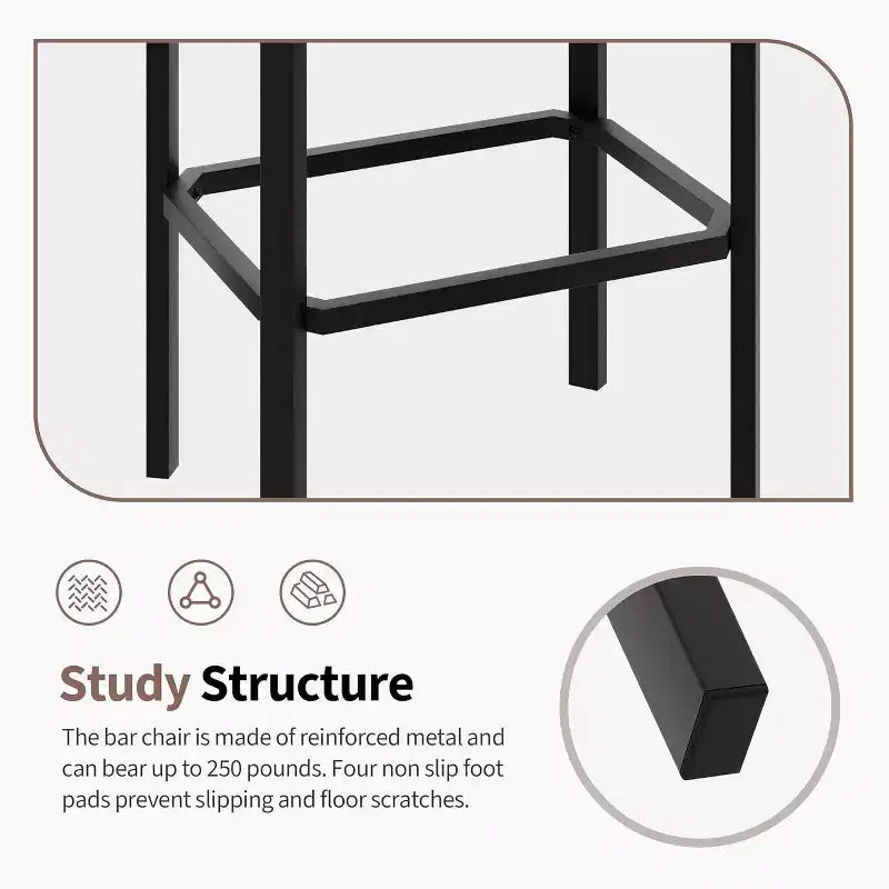 Lot de 2 tabourets de bar de 61 cm, sièges en cuir synthétique avec rembourrage épais et repose-pieds, cadre en métal moderne avec pieds réglables pour îlot de cuisine, comptoir de bar