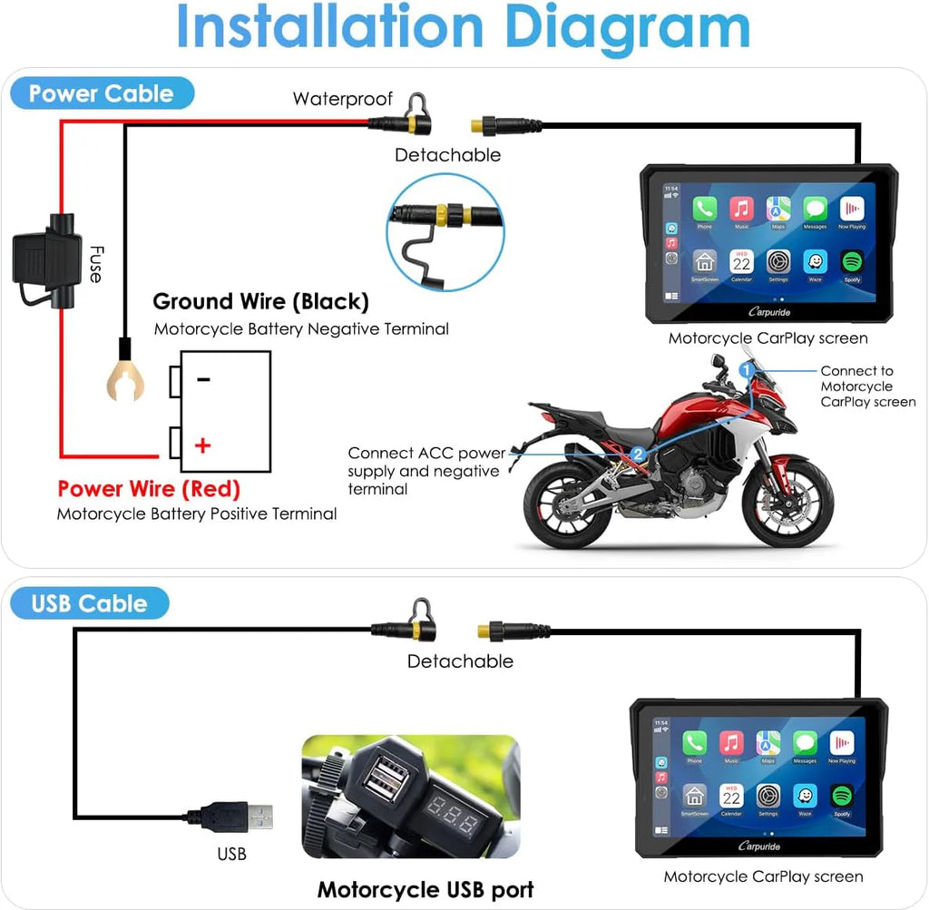 Carpuride W702 Pro écran moto étanche 7", CarPlay/Android Auto, Bluetooth