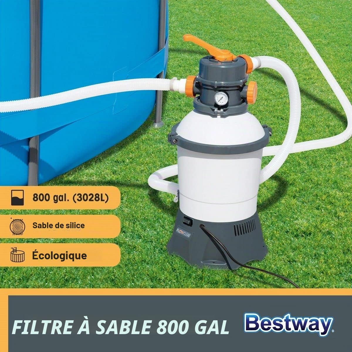 Bestway 58515 Flowclear Pompe de filtration à sable pour piscines hors sol, débit 3028 l/h