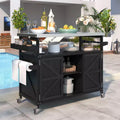 Okak Outdoor Kitchen Island with Stainless Steel Top, Wooden Kitchen Cart with Doors, Shelves and Spice Rack, Rolling Kitchen Island