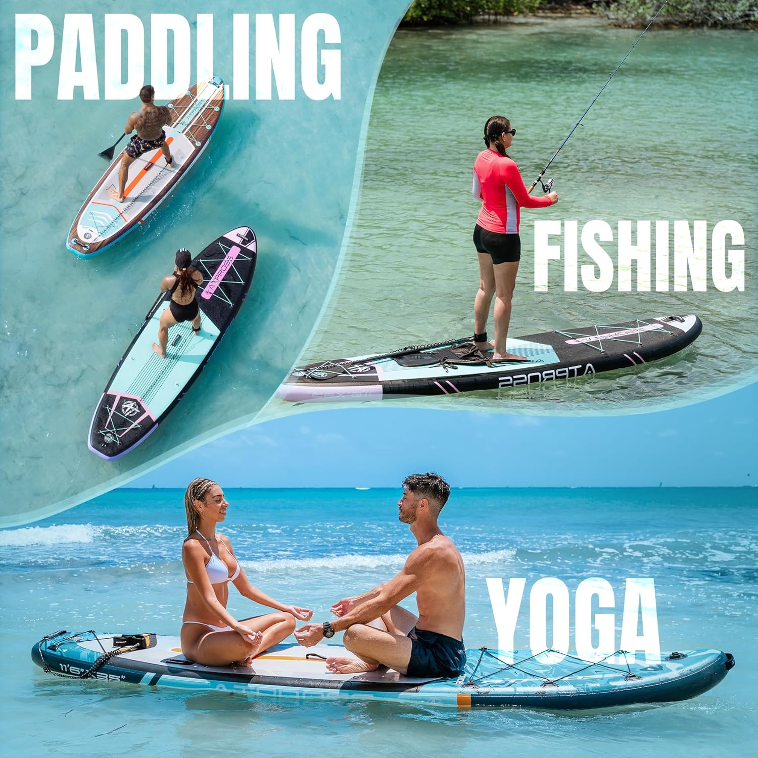 Planche à pagaie Gonflable Extra Large de 204,1 kg pour Adultes avec kit d'accessoires de qualité supérieure et Sac à Dos, Kayak Gonflable, antidérapant, pour Yoga, pêche, Surf