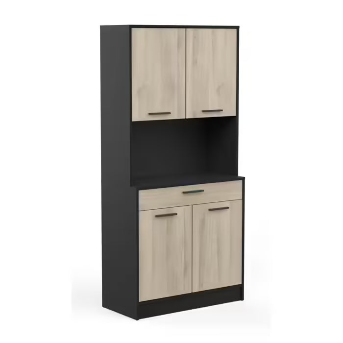 Buffet De Cuisine Coloris Chêne Kronberg Noir Mat L. 83,3 X H. 176,1 X P. 40 Cm Buffet de cuisine