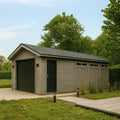 Garage en bois et PVC noir et gris avec toiture en pente et porte sectionnelle 6m x 3m