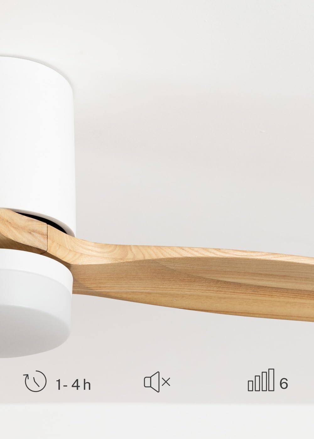 CREATE / WINDCALM CONCRETE/Ventilateur de plafond blanc bois clair avec télécommande / 40W, Carcasse en plâtre personnalisable, Ø132 cm, programmable, fonction été-hiver, lumière LED 3 températures