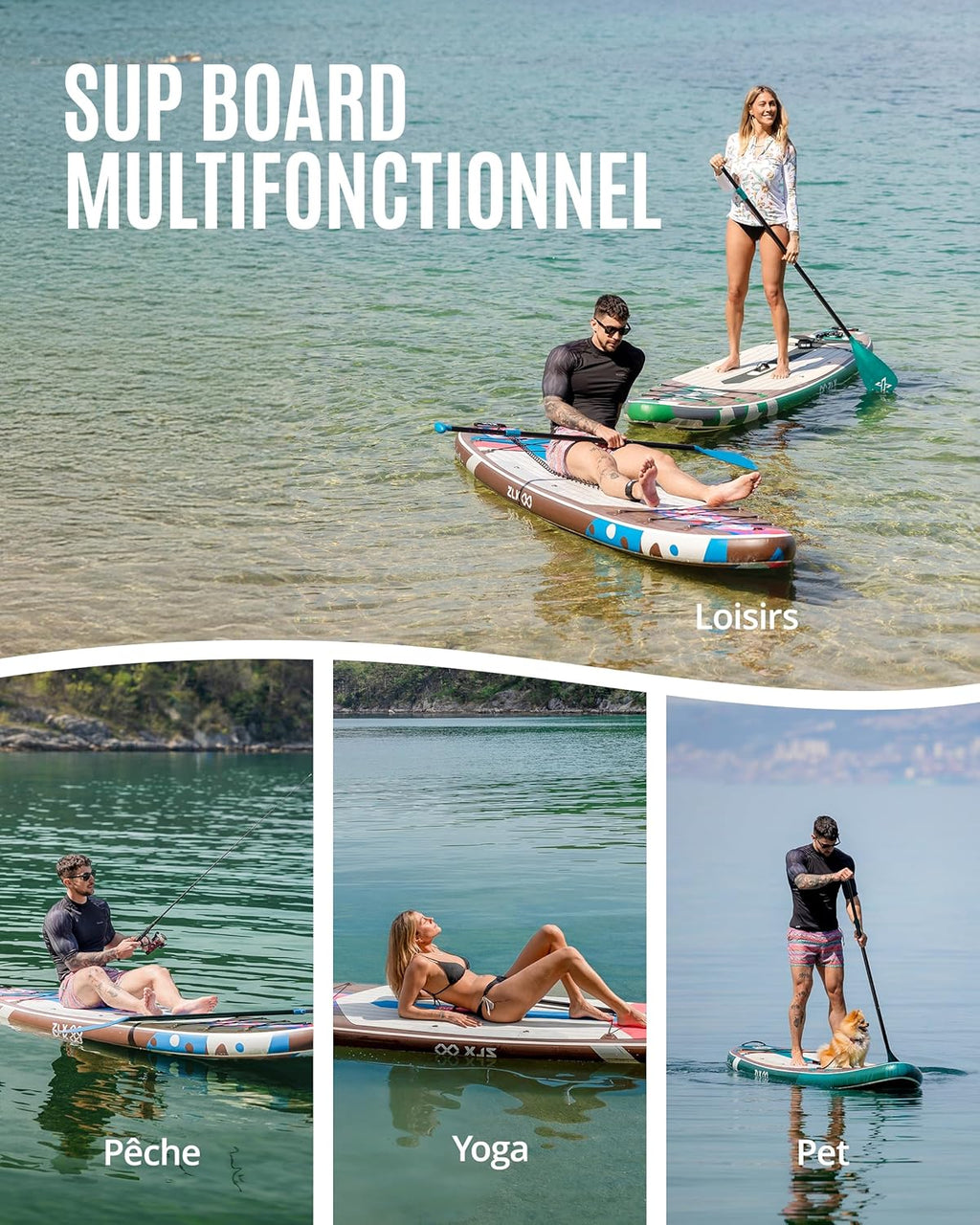 ZLX Paddle Gonflable Adulte 2 Place Stand up Paddle Gonflable avec Accessoires Sup Board pour Les Adolescents et Les Adultes de Tous Les Niveaux de compétence, Kayak/Bateau avec siège 10'6" x 33"
