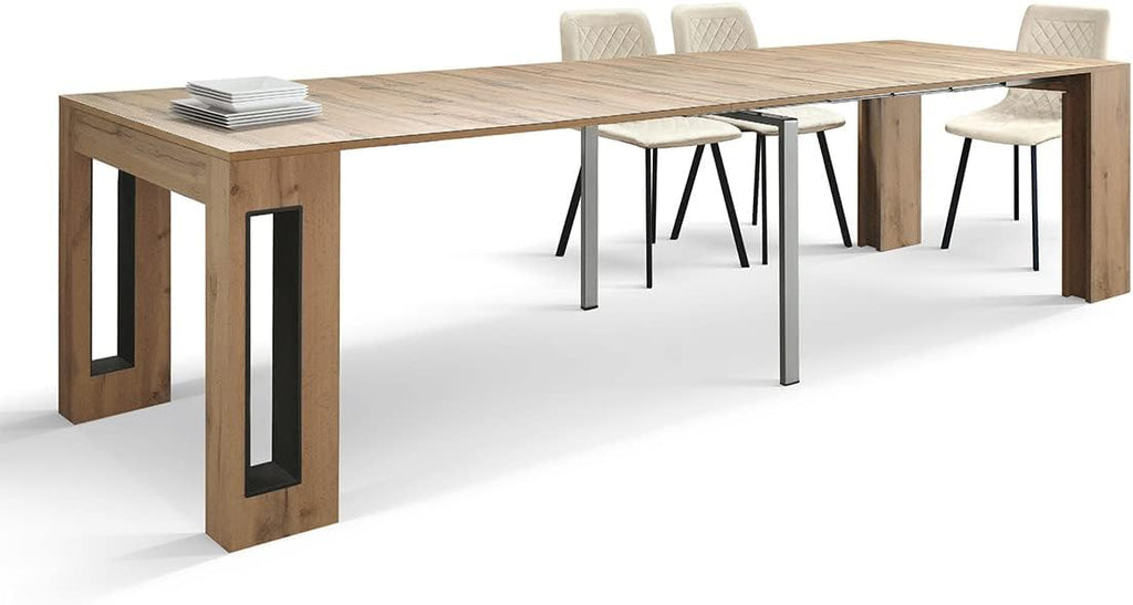 PAZZO DESIGN, Table Console Extensible avec Porte Rallonges Elvire, Chêne Rustique, Jusqu'à 12 Places, Table Console Cuisine, Made in Italy, De 45 à 300 cm - id_1931