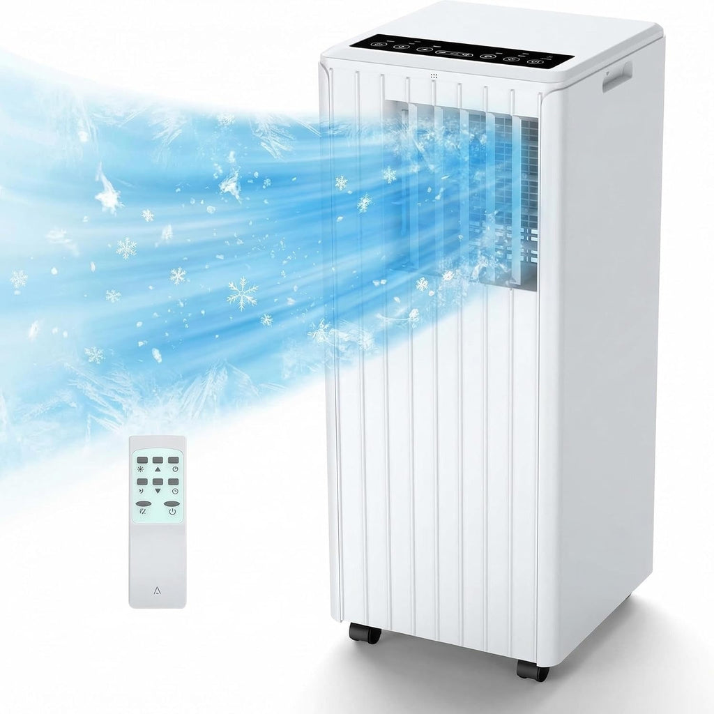 Climatiseur Mobile 7000 BTU 2,05 kW, 3-en-1 : Froid, Déshumidificateur 36L/jour, Ventilateur, Mode Nuit, Minuterie 24h, Télécommande, pour Pièces jusqu'à 28m², Kit d'évacuation pour fenêtre inclus