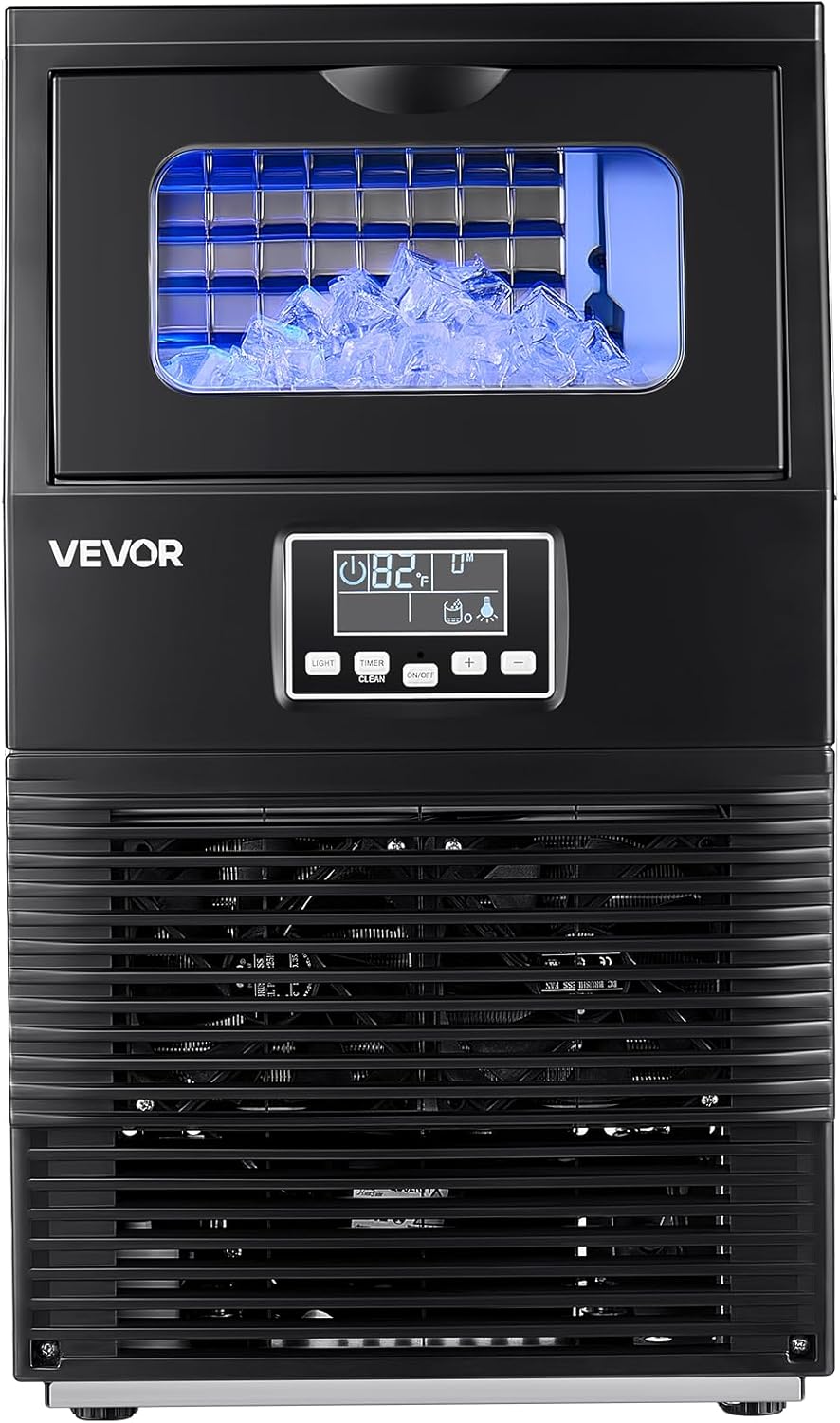 VEVOR Machine à Glaçons Commerciale 36 kg/24 h, Appareil de Préparation de Glaçons avec Capacité de Stockage de 5 kg, 32 Cubes par Cycle, avec Écran LED et Nettoyage Automatique, Restaurant Bar
