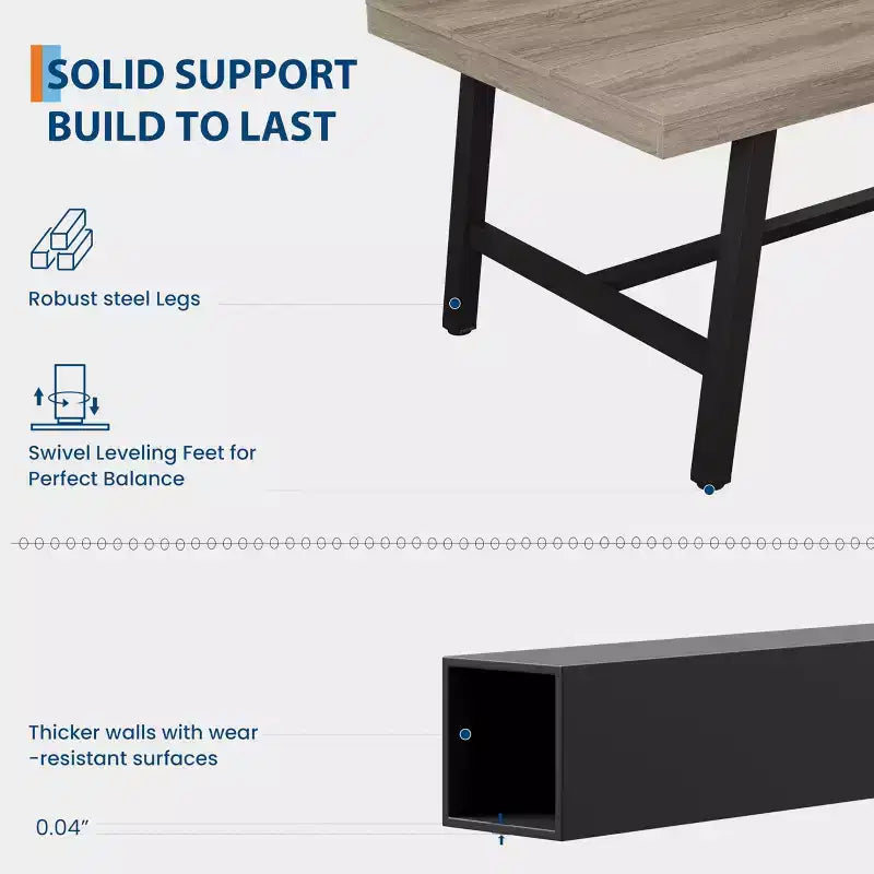 Table de salle à manger de 180 cm pour 6-8 personnes, grande table rectangulaire industrielle avec plateau en bois et pieds en métal pour cuisine et salle à manger, grise