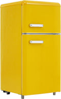 Réfrigérateur-congélateur Style rétro, Deux Portes, capacité Totale de 72 litres, Compartiment congélateur de 21 litres, consommation énergétique de 120 kWh/an, éclairage LED Yellow