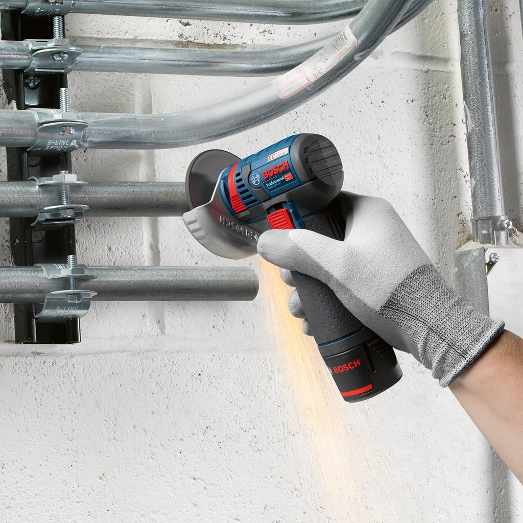 Bosch Professional 12V System meuleuse angulaire sans-fil GWS 12V-76 (avec 2 batteries de 2,0 Ah, set disques à tronçonner/meules à ébarber 5 pièces, sacoche)