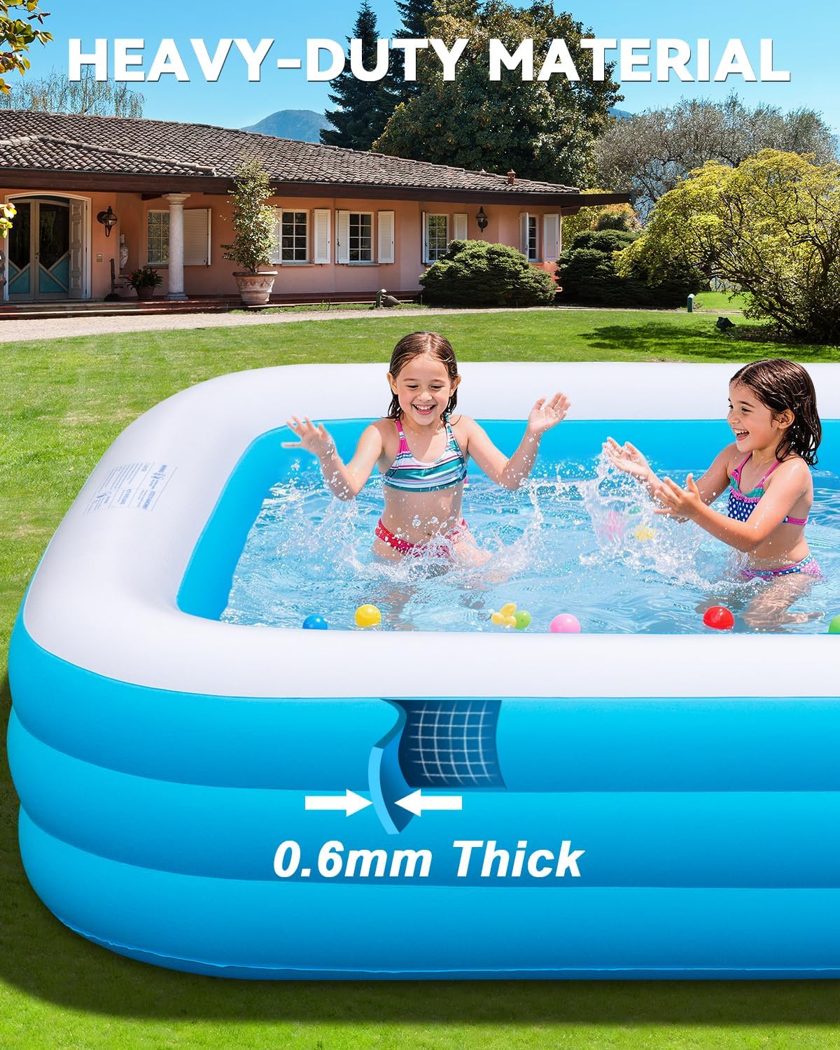 Grande piscine gonflable pour adultes, 330,2 x 182,9 x 55,9 cm, piscine gonflable épaisse avec lumières et pompe, 7 couleurs changeantes, durable, piscine familiale pour jardin, jardin extérieur
