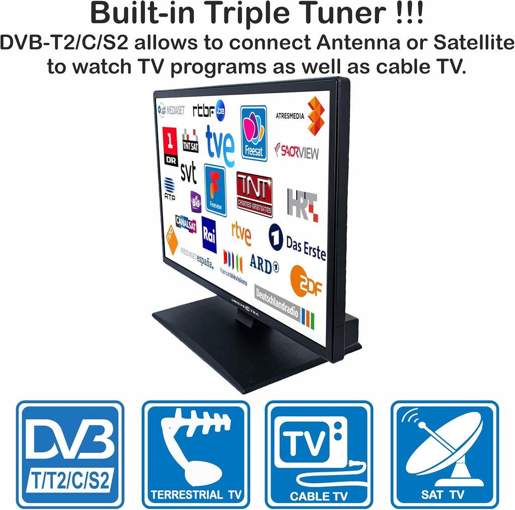 Unispectra WebOS Smart TV 22" 12 V ELED Full HD 240 V TV Freeview & SAT Tuner 3 x HDMI, 2 x USB, Magic Remote. Téléviseurs pour camping-cars, caravanes, camions et camionnettes