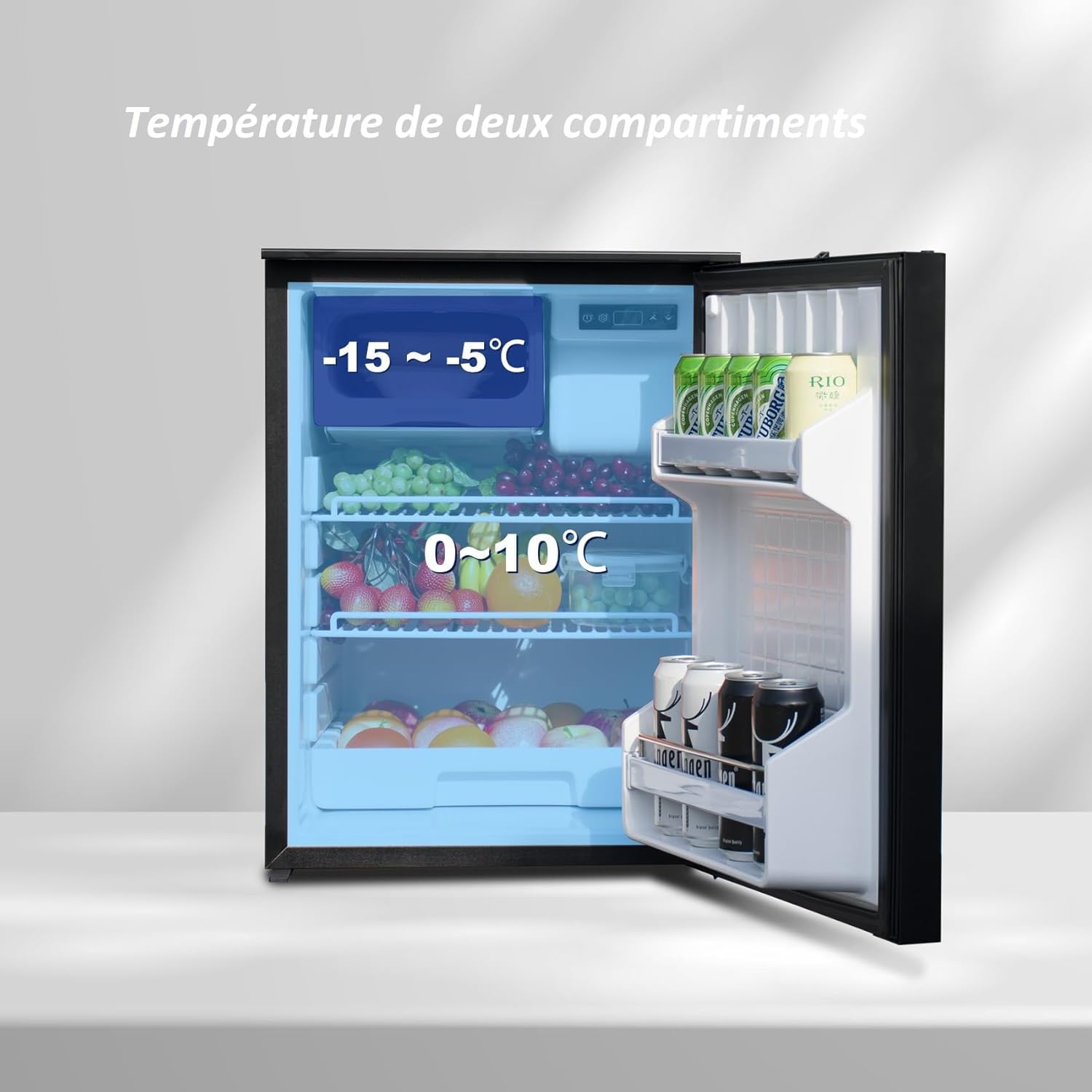 Techomey Frigo Compression 12V, 85L de Voiture, Congélateur 12V/24V, Frigo à Compresseur, pour Voiture, Camion, Camping car, Caravane, Fourgon, Van Aménagé, Noir