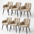 Lot de 6 chaises de salle à manger rembourrées en tissu beige avec pieds en métal noir