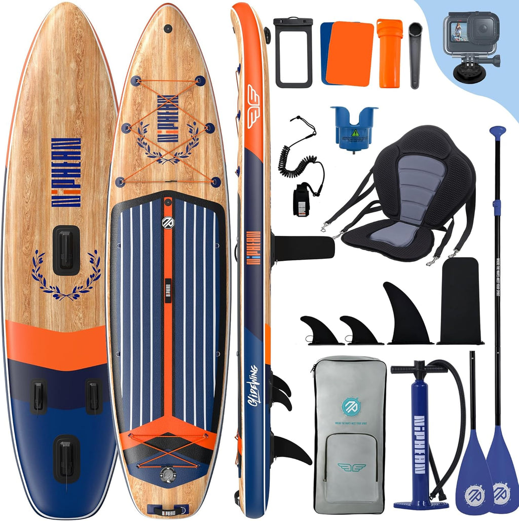 Niphean Extra Large Paddle Gonflable, Sup à 2+1 Personnes/Famille, Planches de Stand Up Paddle Gonflables avec Idéal Débutant Aileron Équilibré, Housse Étanche, Paddle Gonflable Adulte, Cadeaux