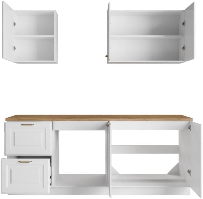 Vente-unique - Cuisine compléte - avec Plan de Travail 200 cm - Blanc et Naturel - CELOMIA