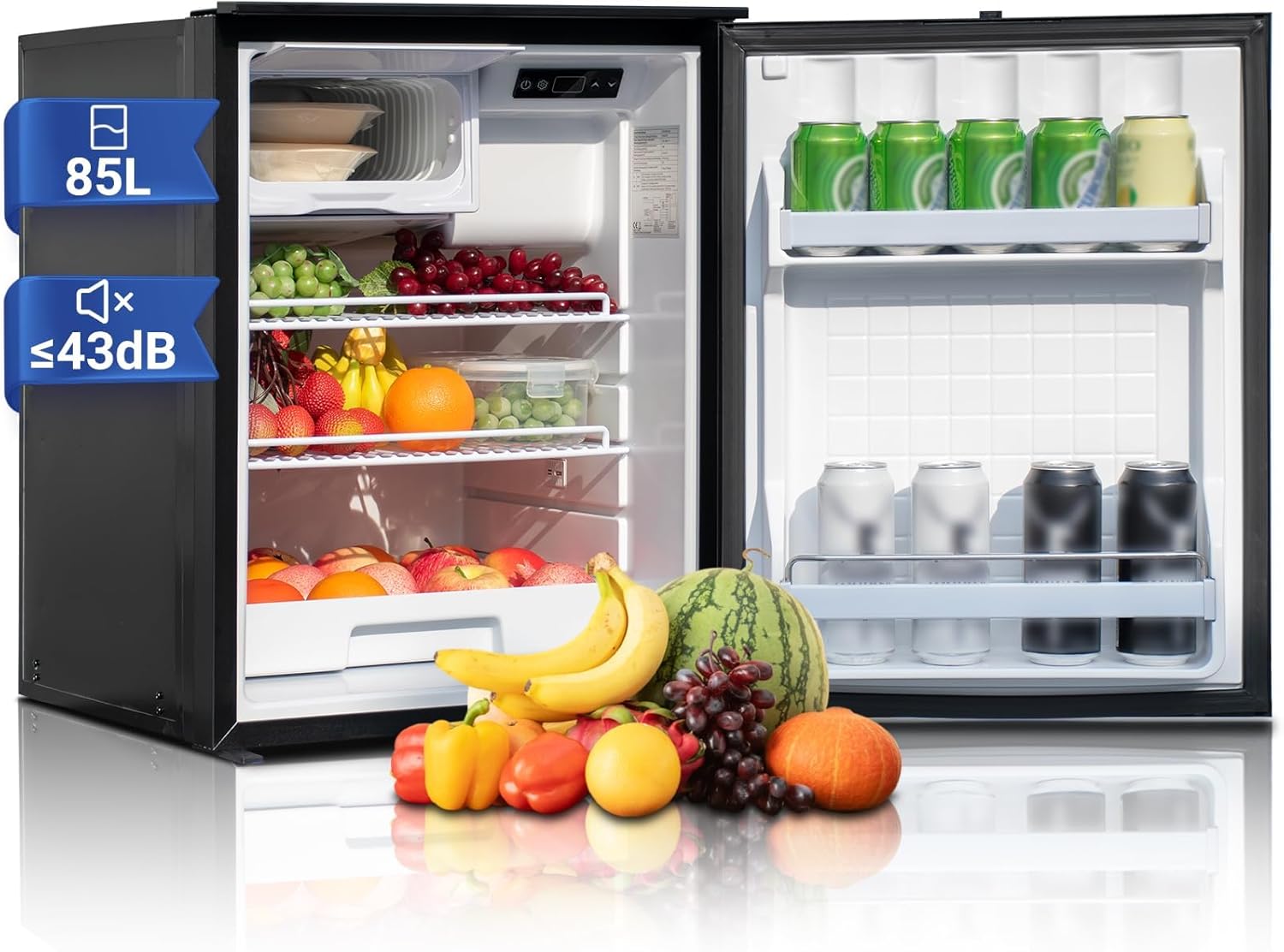 Techomey Frigo Compression 12V, 85L de Voiture, Congélateur 12V/24V, Frigo à Compresseur, pour Voiture, Camion, Camping car, Caravane, Fourgon, Van Aménagé, Noir
