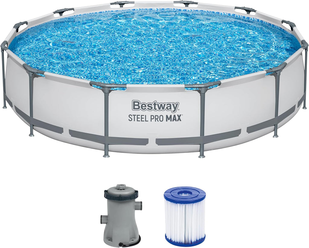 Bestway Steel Pro Max Frame Kit Piscine Ronde avec Pompe à Filtre Ø 366 x 76 cm Gris Clair