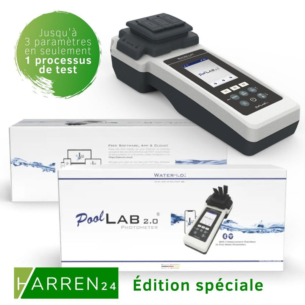 Poollab 2.0 Special Edition - Testeur électronique de piscine (photomètre) - 170 comprimés rouges de phénol pour test de la valeur du pH et du chlore - Accessoires de piscine (avec DPD1,