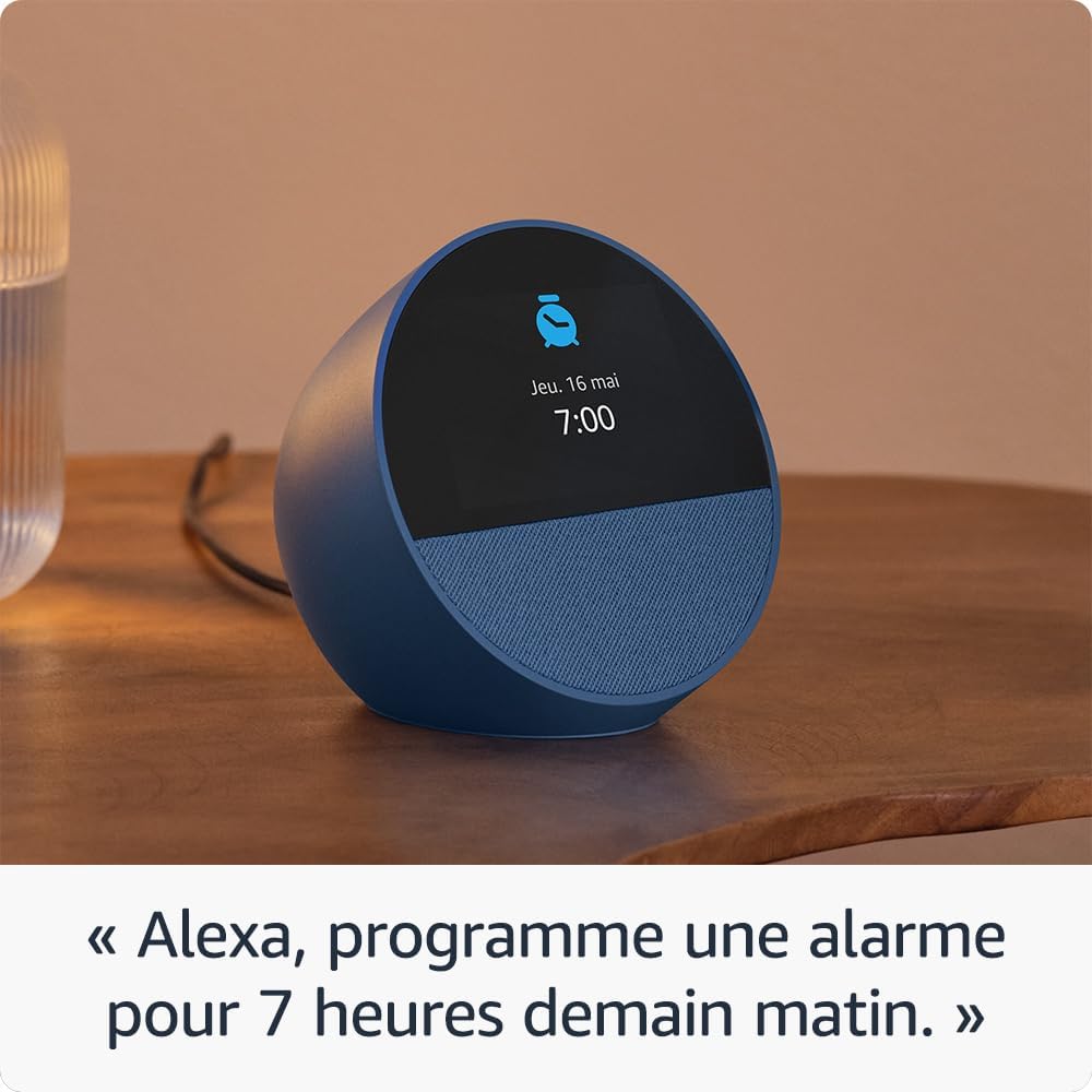 Amazon Echo Spot (Nouvelle génération) | Réveil connecté avec un son de qualité et Alexa | Blanc
