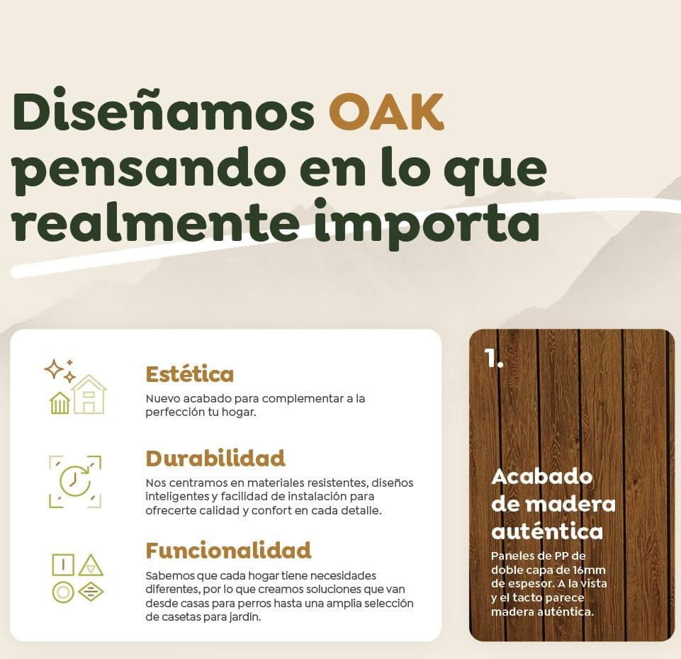 Hoggar Abri de jardin en résine 5,02 m² Oak O50 - Sol inclus - Fenêtre latérale - Aspect bois premium - Double porte large - Protection UV et imperméable - Fermeture par goupille - aérations