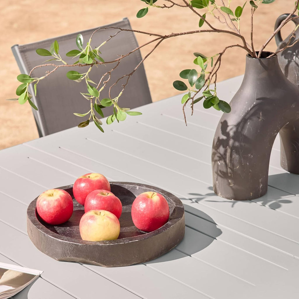 sweeek - Table de Jardin Extensible Aluminium + 10 assises Aluminium et textilène Anthracite. 8 chaises. 2 fauteuils. 10 Places. 290 x 100 x 75 cm