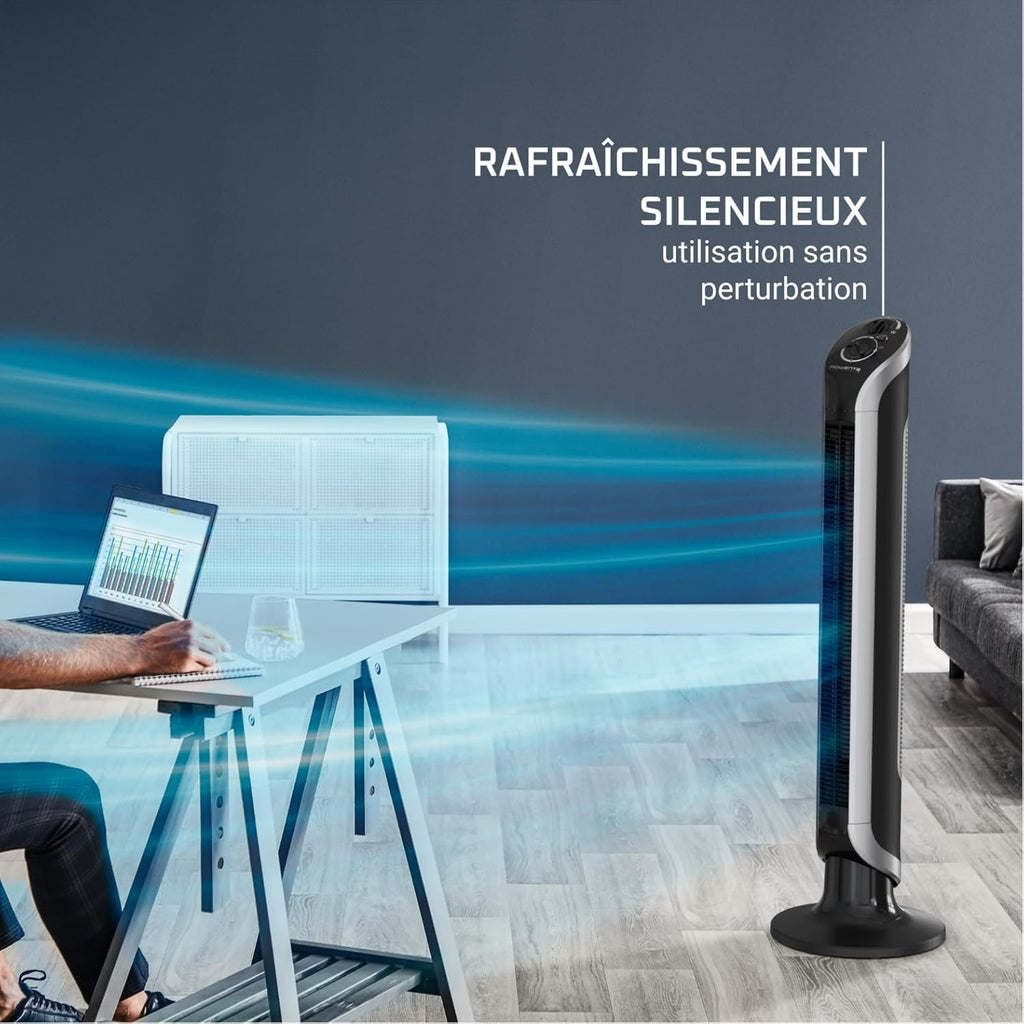 Rowenta Eole Infinite Ventilateur colonne, Rafraîchissement puissant & silencieux, Écoénergétique, Oscillation à 180°, 3 vitesses, Minuteur VU6620F2