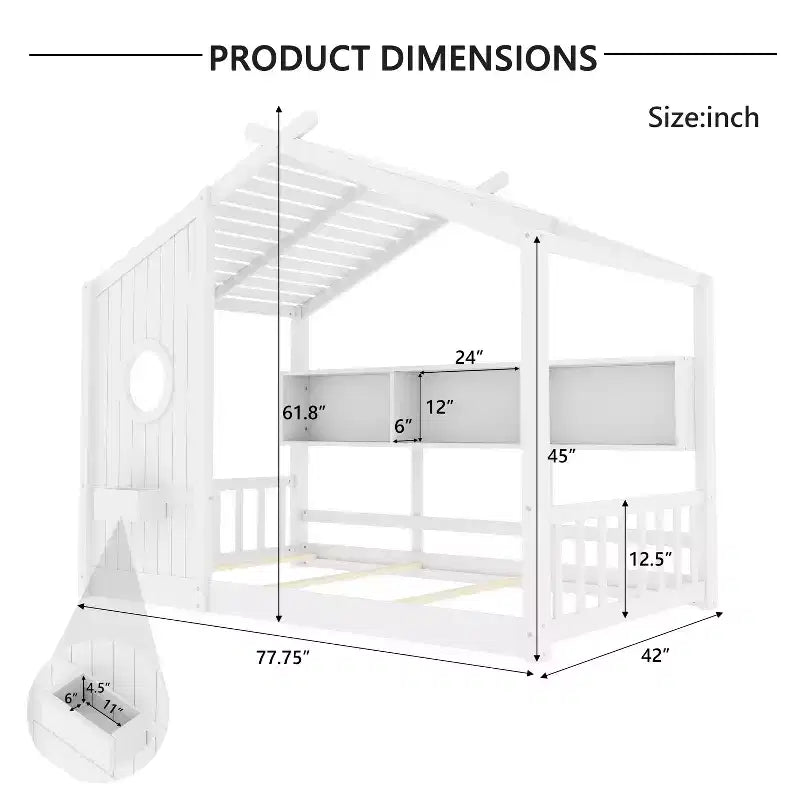 Lit cabane cabane Montessori pour enfant avec étagère de rangement - ModernLuxe