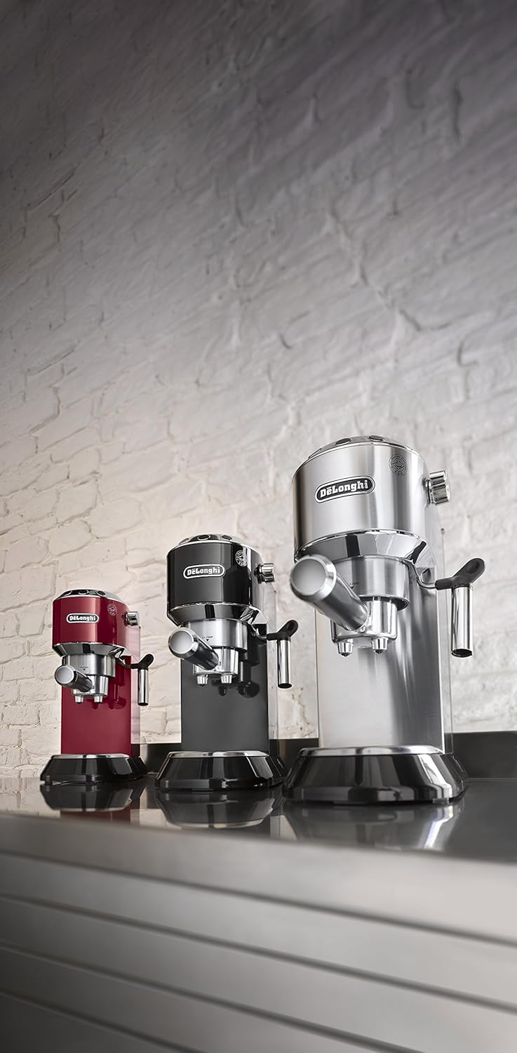 De'Longhi Dedica Espresso Machine, Coffee and Cappucino Maker with Milk Frother, Metal / Stainless, Compact Design 6 in Wide, Fit Mug Up to 5 in, EC680M