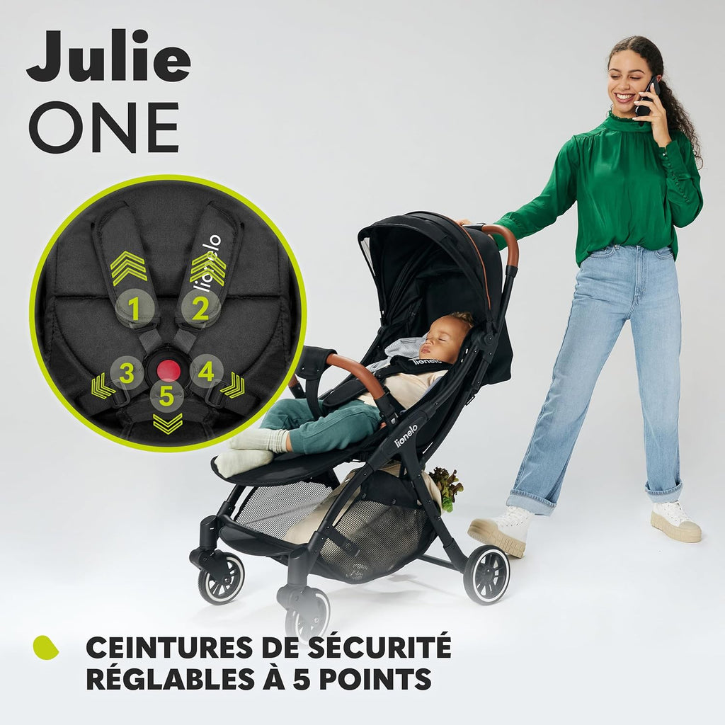 LIONELO Julie One Poussette canne legere Ultra compacte Pliable en un seul geste (0-22 kg), sac de transport, repose-pieds dossier, réglable jusqu'à, moustiquaire