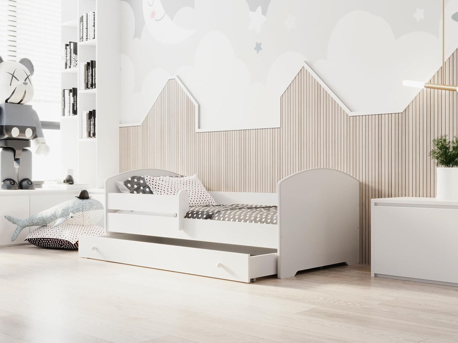 KOBI Lit Enfant LUK avec Matelas, Blanc | pour Chambres d'enfants | pour Un garçon et Une Fille | Lit Bebe pour Enfants | (avec tiroir, 140x70)
