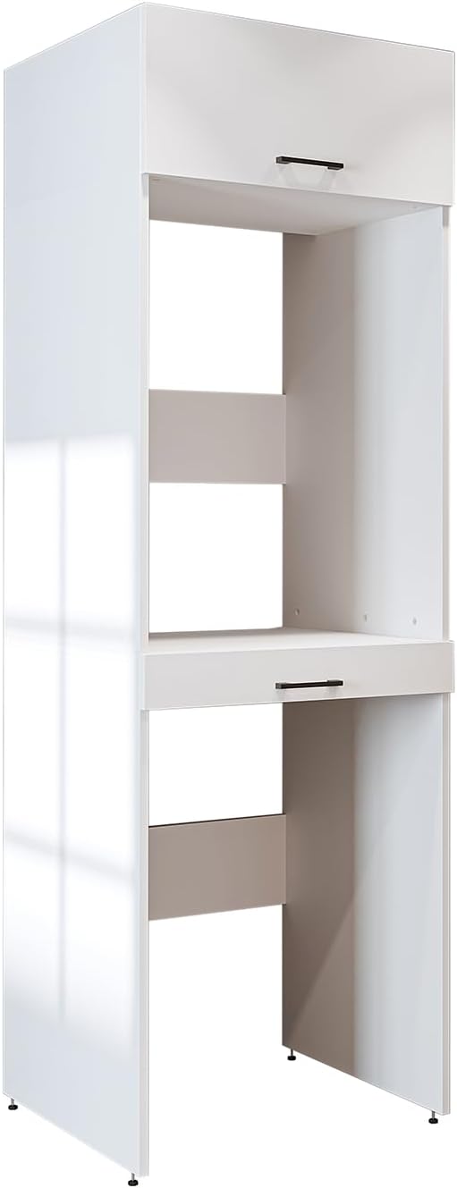 • Armoire de machine à laver pour sèche-linge et machine à laver • Avec planche coulissante • Blanc • Chêne noir • Armoire superposée (blanc, avec armoire pliante de 22 cm)