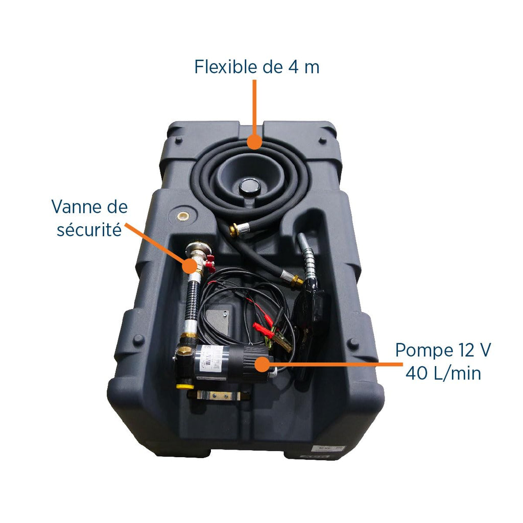Cuve de transport Gasoil/GNR 200 litres avec pompe 12V 40L/min, Cuve fuel de ravitaillement pour stockage gazole avec station de remplissage et pistolet manuel (Pistolet manuel)