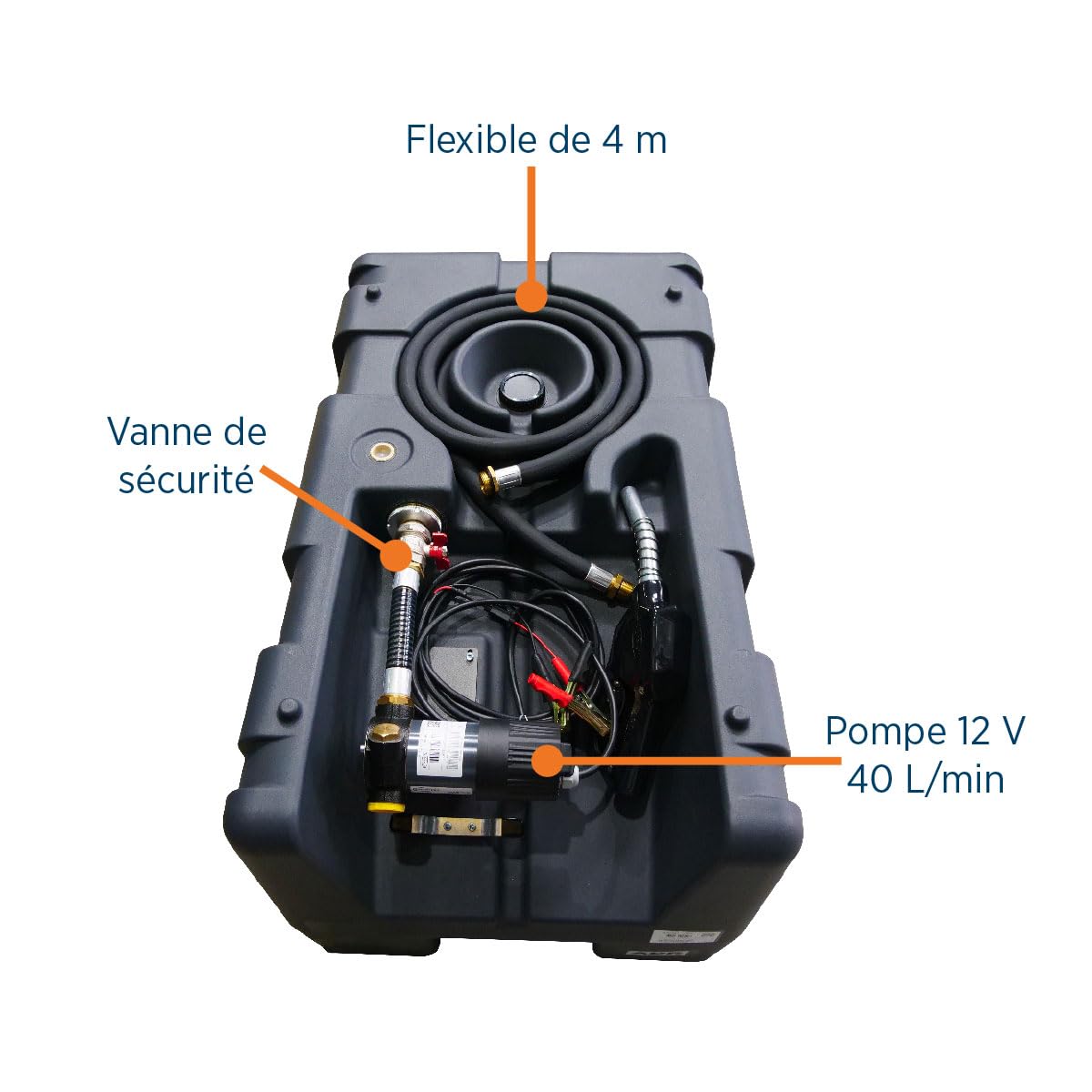 Cuve de transport Gasoil/GNR 200 litres avec pompe 12V 40L/min, Cuve fuel de ravitaillement pour stockage gazole avec station de remplissage et pistolet manuel (Pistolet manuel)