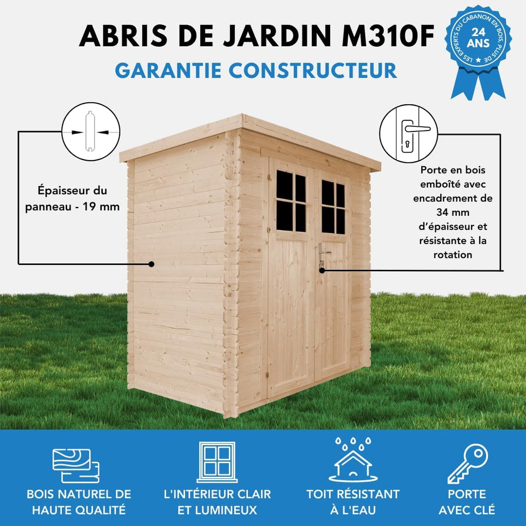 TIMBELA M310F+M310G Abri de Jardin en Bois avec Sol TRAITÉ - Porte verrouillable de Haute qualité- Stockage extérieur l239xL144xH200cm/2.63 m2 - Petit abri à Outils, Local à vélos - Toit imperméable