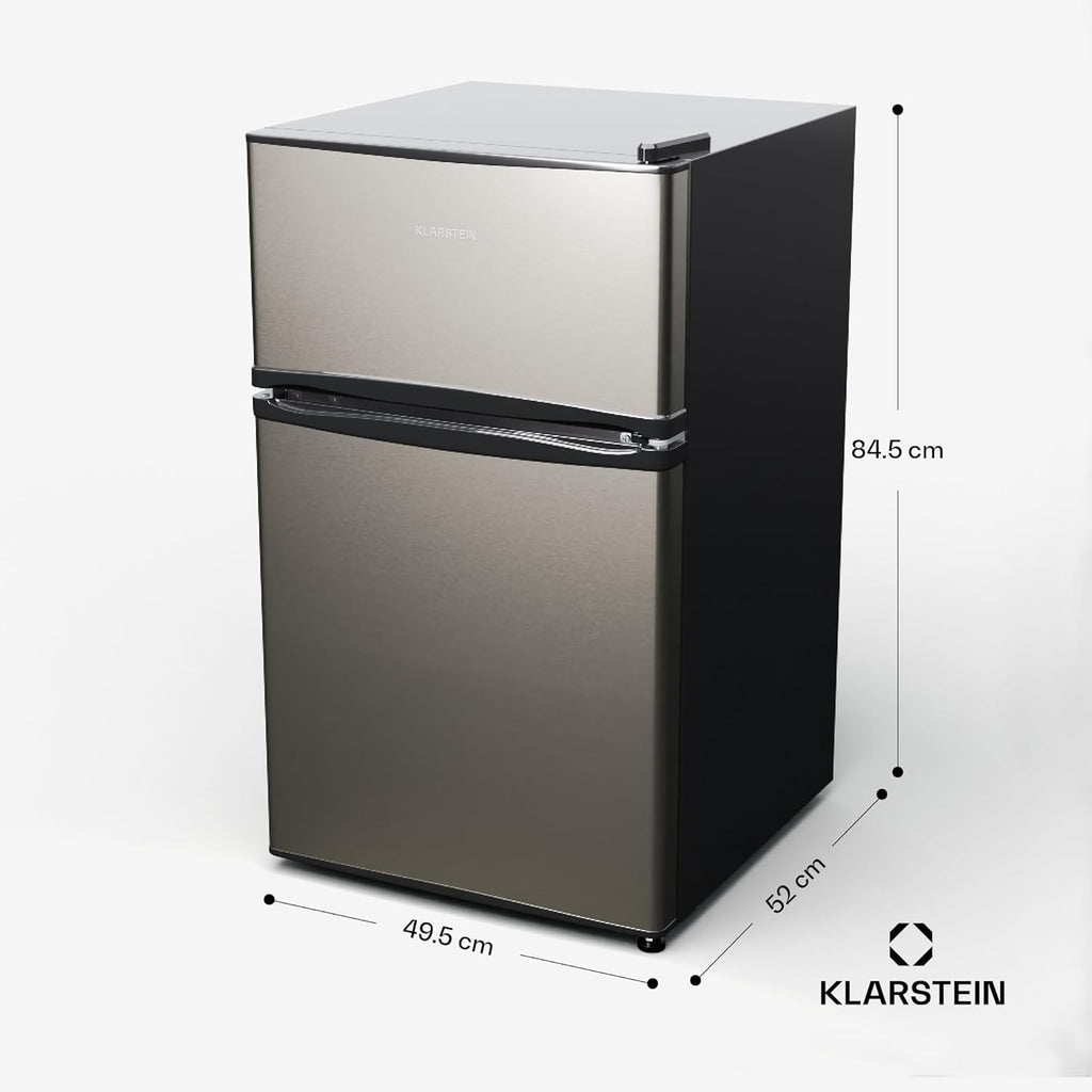 KLARSTEIN Big Daddy Cool - Frigo réfrigérateur, réfrigérateur combiné, Compartiment bouteilles, Bac légumes, Eclairage intérieur, Look moderne, Nettoyage facile, Pieds réglables, 86 L - Argent