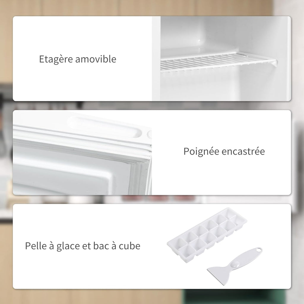 HOMCOM Mini congélateur Température Réglable de -14 à -24°C Compact 35L - étagère Amovible - Porte réversible Classe E - 47 x 44,2 x 48,8 cm - Blanc