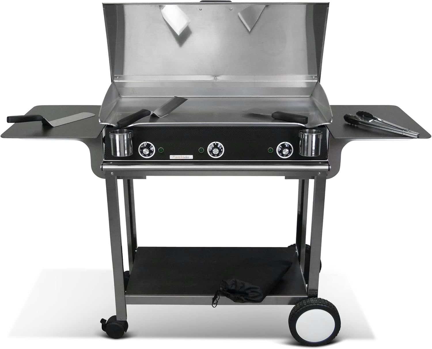 Pack Plancha Electrique LUX 830 - Chariot Rivoli + Accessoires - Inox - Finitions Carbon - 3 Thermostats Réglables - Made In France - L83 X P45 X H20 cm