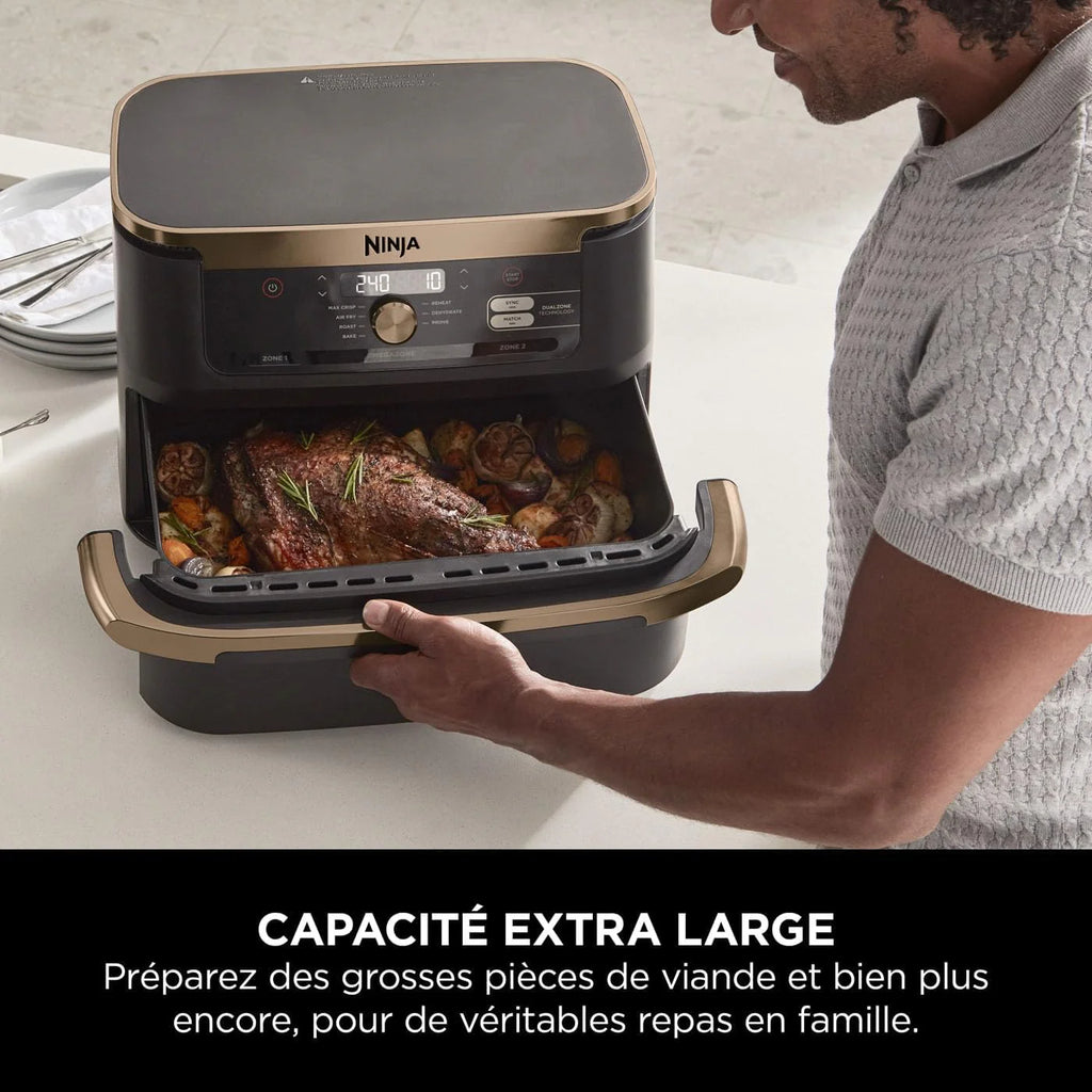 NINJA FlexDrawer air fryer 10.4L, 7-en-1, séparateur, lavable, noir/cuivre AF500EUCP