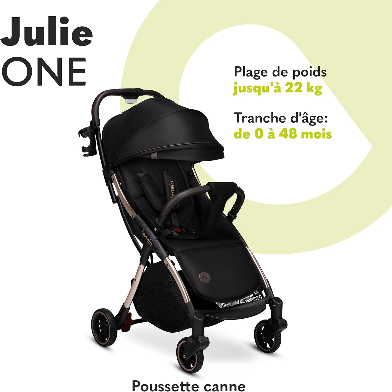 LIONELO Julie One Poussette canne legere Ultra compacte Pliable en un seul geste (0-22 kg), sac de transport, repose-pieds dossier, réglable jusqu'à, moustiquaire