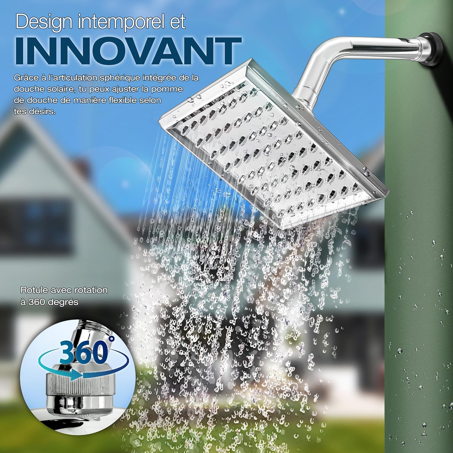 tillvex Douche Solaire avec Capot de Protection | Douche de Jardin Eau Chaude | Douche de Piscine Camping | sans raccordement électrique (Noir/Vert, 40 litres)