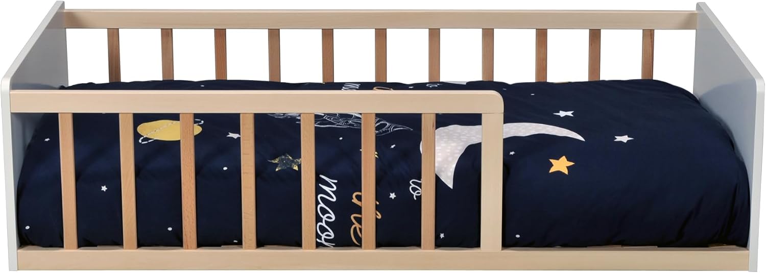 LIT Pilou 70x140 + sommier, Blanc et Naturel