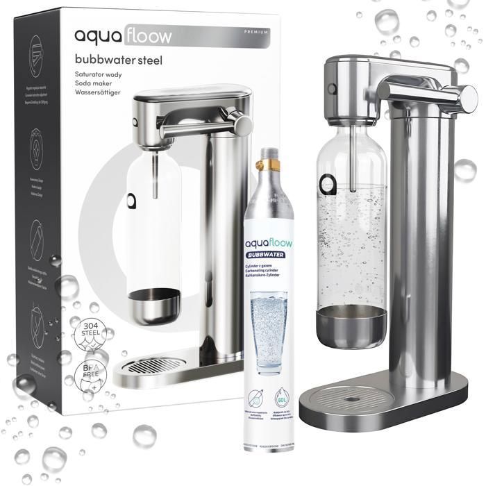 Aquafloow Machine à soda eau pétillante – acier – 3 bouteilles de 0,8 l – cylindre CO₂ inclus - Réglage d'intensité des bulles
