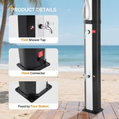 Bonnlo Douche Solaire 60L, Douche Exterieur Solaire avec Pommeau de Douche Douchette et Robinet, Eau Chaude et Température réglable, Idéal pour Jardin Plage Piscine