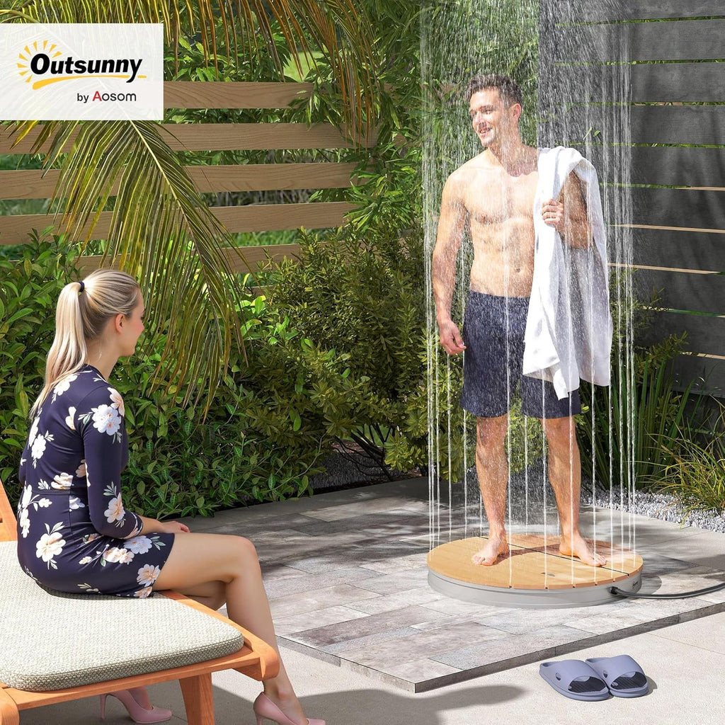 Outsunny Douche de Jardin extérieure Portable, Douche de Camping Hauteur de Fontaine réglable jusqu'à 4 m, Structure en Aluminium, résistante aux UV et au Gel pour Piscine, Plage et Spa. Ø 70,5 cm