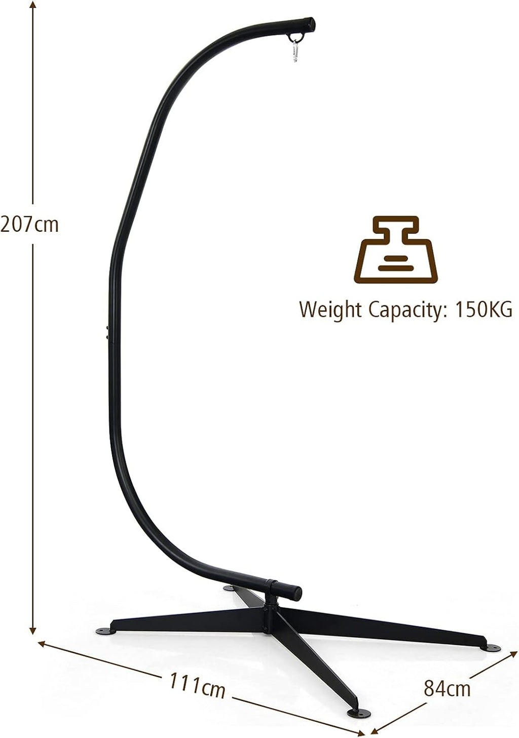 GIANTEX Support Fauteuil Suspendue Structure Métallique Robuste, pour Fauteuil Hamac Suspendu d'Intérieur et d'Extérieur/Balançoire Nid d'Oiseau, Charge de 150 kg, 111 x 84 x 207 cm, Noir